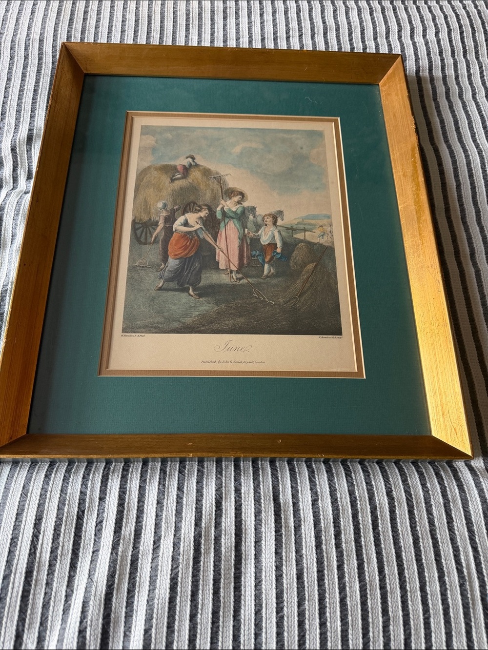 Antique Art by William Hamilton titled June framed and matted